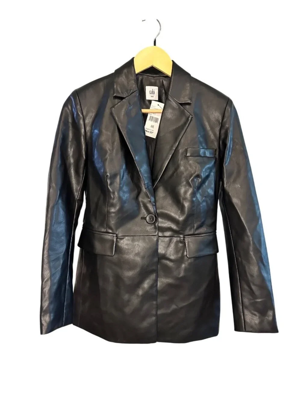 Cabi Black Vegan Leather Jacket NWT Fitted Blazer Style Women's XXS Y2K - Picture 1 of 10